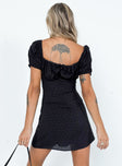 back view of model wearing Princess Polly Fauci Mini Dress Black Square Neck 