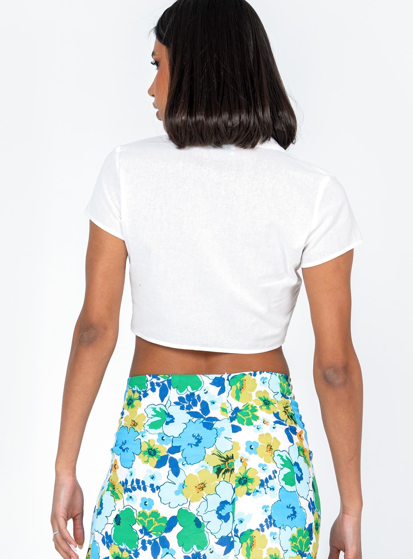 back view of model wearing Princess Polly Everlasting Love Top White Short Sleeves V-Neck 
