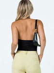 back view of model wearing Princess Polly Camino Bodysuit Black Sleeveless Plunger 