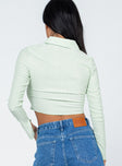 back view of model wearing Princess Polly Anson Long Sleeve Top Green 