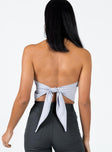 Strapless top  Princess Polly Exclusive 95% polyester 5% elastane Tie fastening at back  Pointed hem  Non-stretch Unlined 