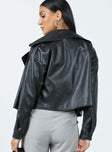 PU Jacket Double point collar Lapels on shoulders Twin pockets on front Button on cuffs