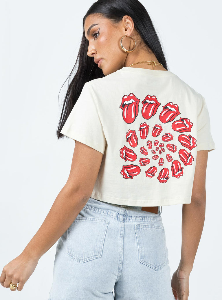 Rolling Stones Many Tongues Crop Tee Beige