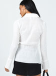 Front view of model wearing  front Princess Polly Full Sleeves Square Neck  Chrisley Shirt White