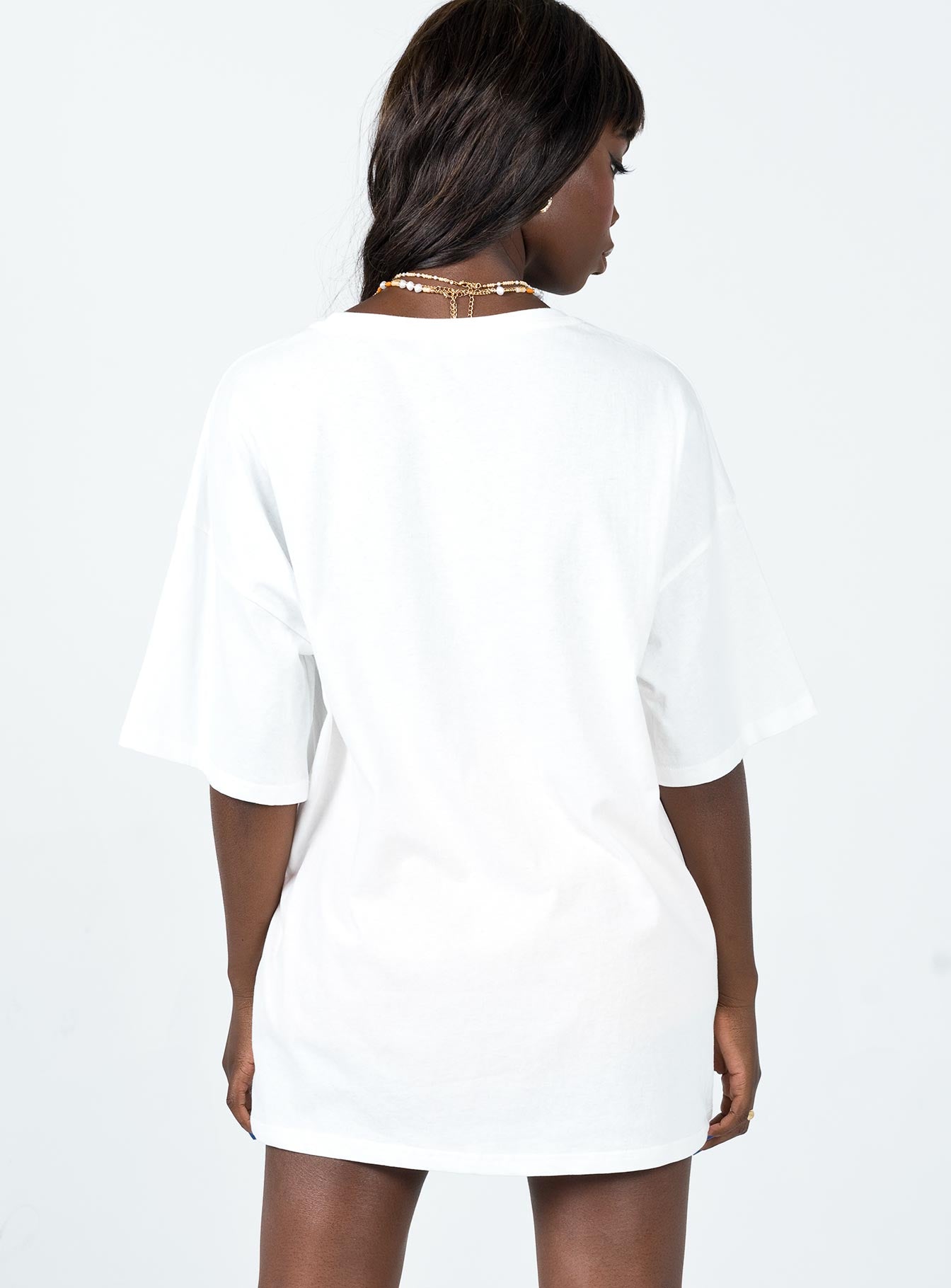 back view of model wearing Princess Polly Tropicana Oversized Tee White 