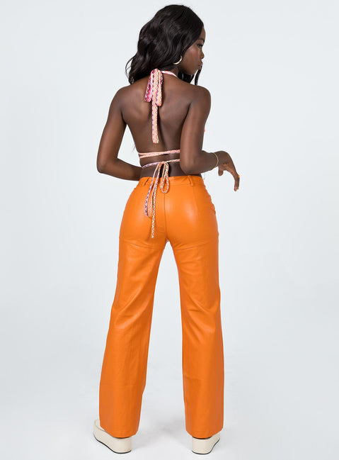 back view of model wearing Princess Polly Ashlea PU Pants Orange 