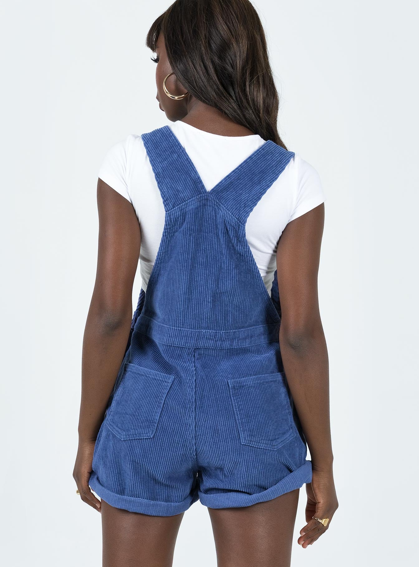 Kacey Short Overalls Navy Cord | Princess Polly