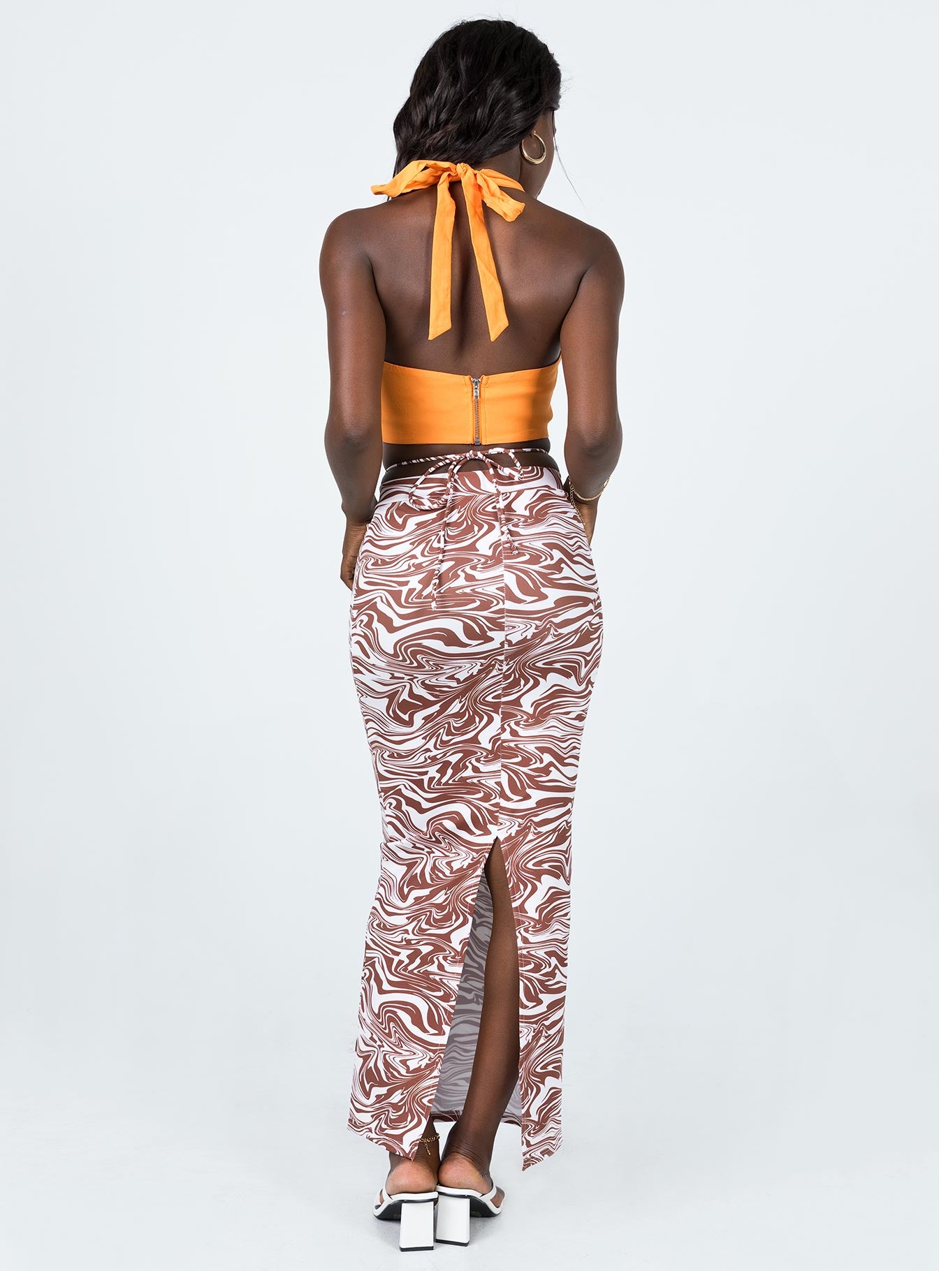 back view of model wearing Princess Polly Hunter Maxi Skirt Zebra 