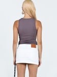 Denim mini skirt Low rise Belt looped waist Zip & button fastening Four-pocket design Princess Polly badge at back Good stretch 