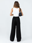 back view of model wearing Princess Polly Louis Linen Blend Pants Black Lower Impact High Waisted Pants 