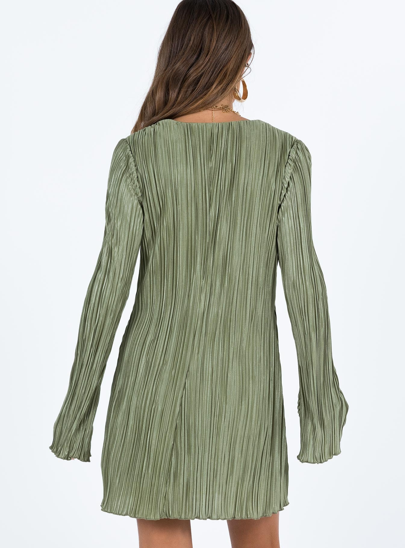 Princess Polly Women's Malop Pliss Long Sleeve Minidress - Green - Mini dresses Princess Polly Women's Malop Pliss Long Sleeve Minidress - Green - Mini dresses