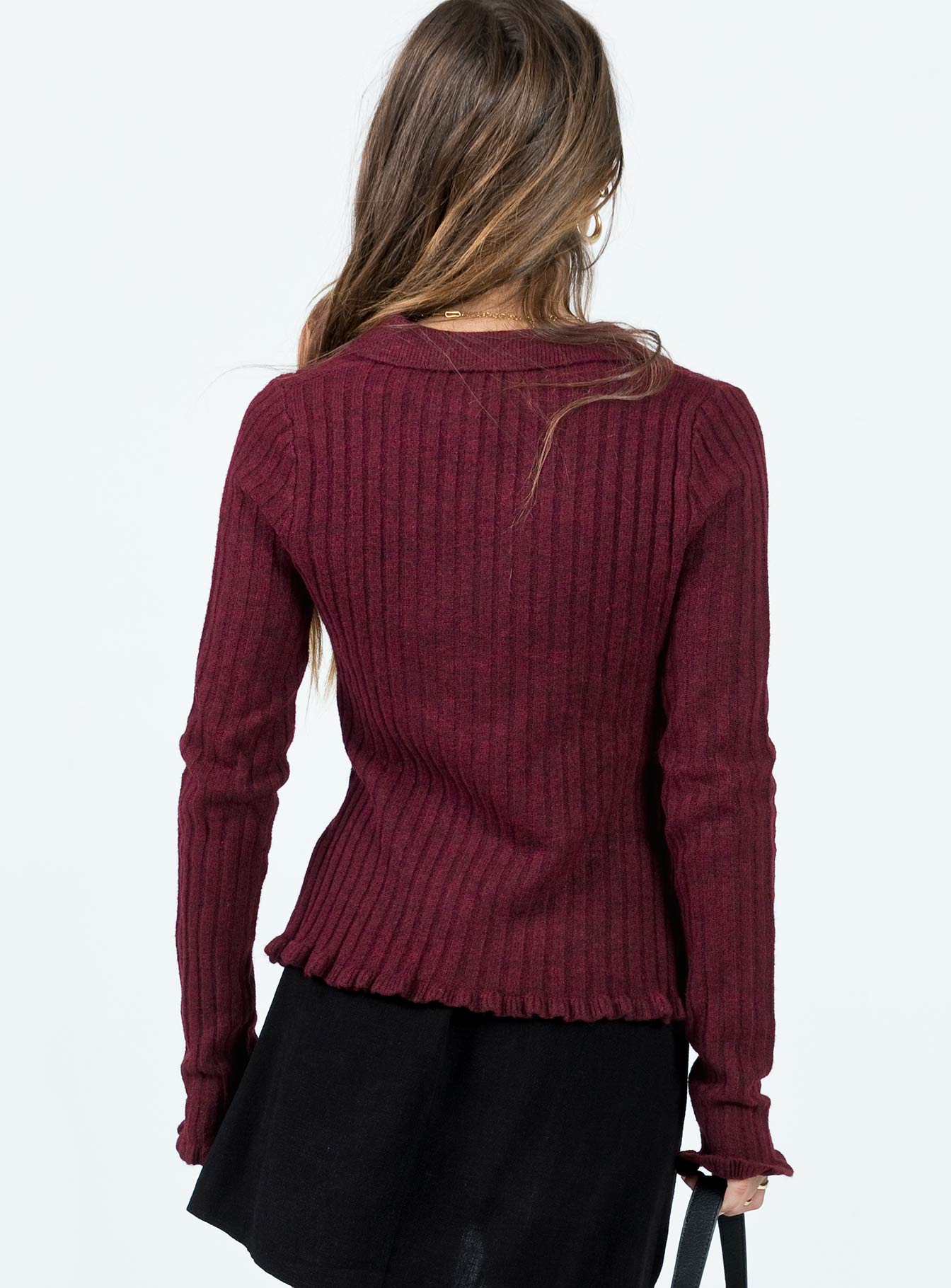 product Princess Polly Full Sleeves Cowl  Lahey Long Sleeve Polo Knit Top Maroon