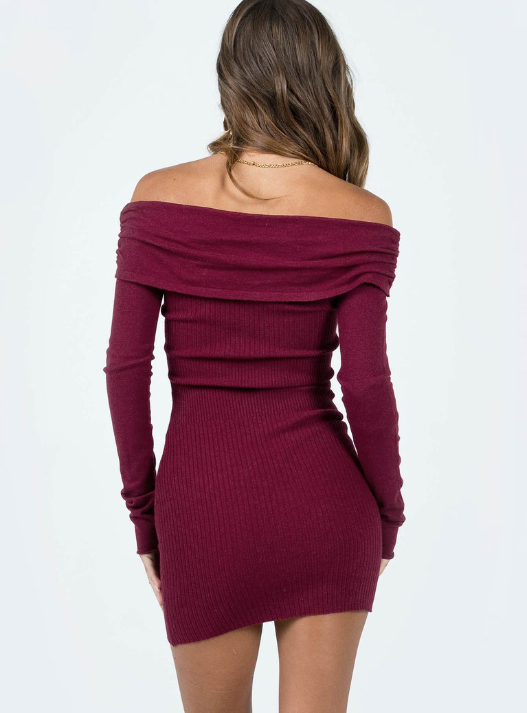 Camtel Off The Mini Burgundy Dress Shoulder