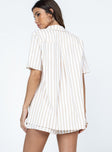 Matching set Stripe print  Button front fastening Oversized shirt Single-button cuff High waisted shorts  Drawstring waistband