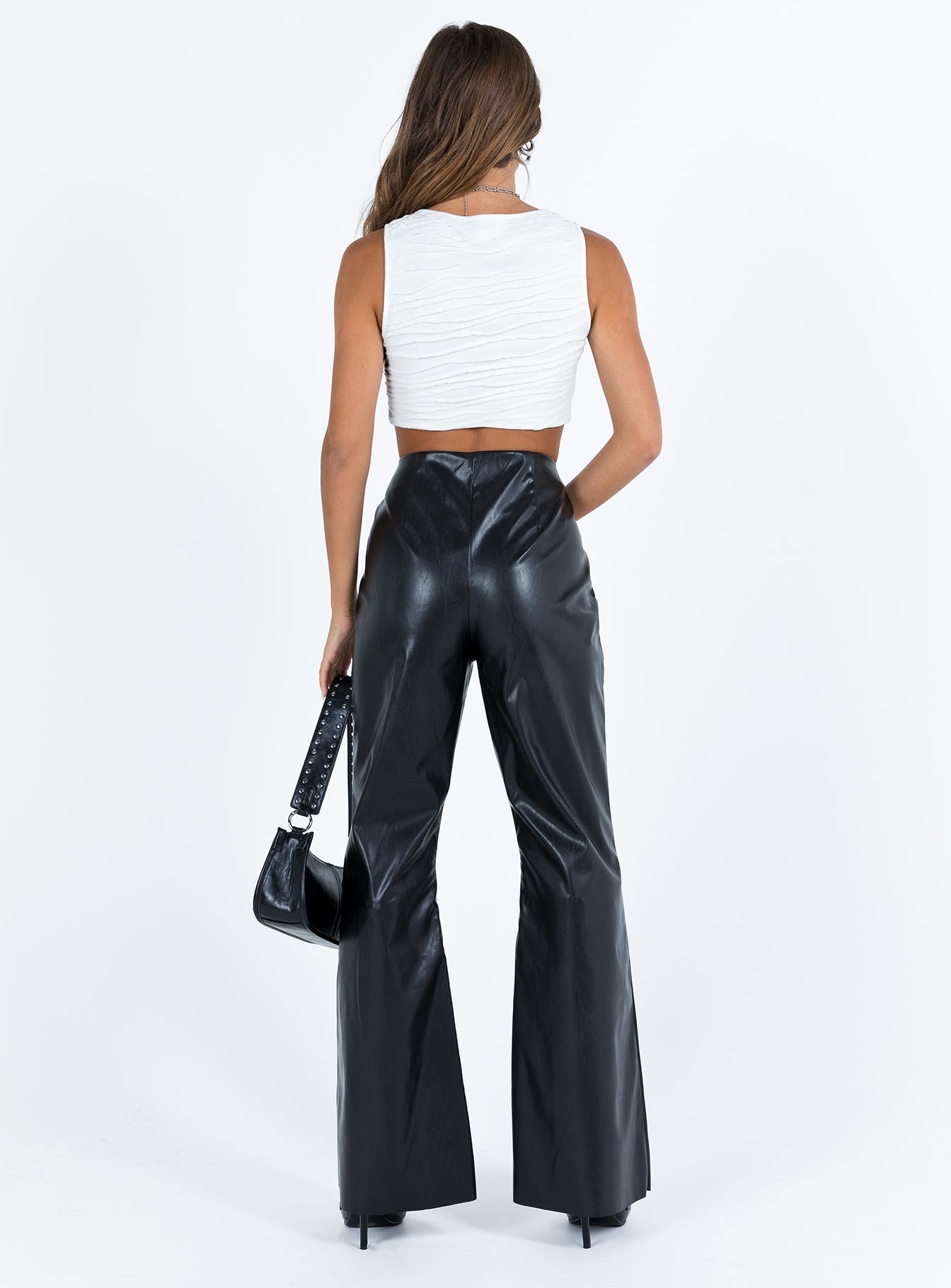 product Princess Polly High Waisted Pants  Valla Faux Leather Flare Pants Black