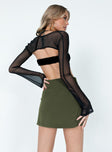 back view of model wearing Princess Polly Easton V Front Mini Skirt Khaki Mini Skirts 