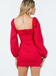 Princess Polly Square Neck  Vilma Long Sleeve Mini Dress Red