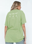 Green oversized tee 100% organic cotton White graphic print on front and back