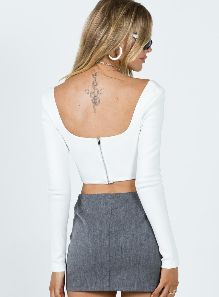 Petite White Square Neck Ribbed Long Sleeve Crop Top