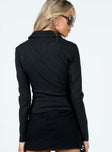 Long sleeve top Pinstripe print  Classic collar  Double zip front fastening 