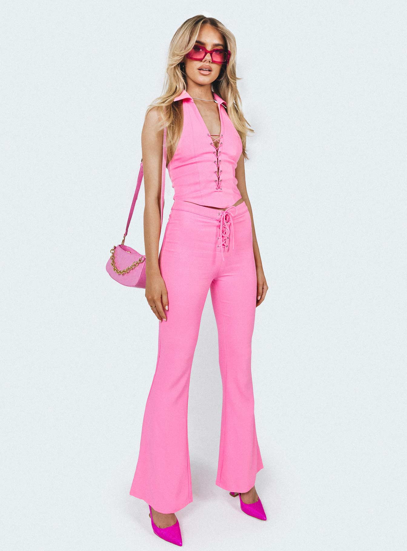 Kalani Belted High Rise Pants Pants Pink | LIT Boutique