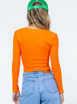 back view of model wearing Princess Polly Kinsey Long Sleeve Top Orange 