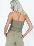 Khaki strapless top Semi-sheer material  Inner silicone strip at bust 