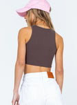 Crop top  Slim fitting  Princess Polly Exclusive 95% organic cotton 5% elastane  Ribbed material  Rounded raw edge hem 