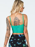 back view of model wearing Princess Polly Brentwood Top Green Sleeveless Sweetheart 