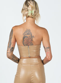 back view of model wearing Princess Polly Jessica PU Bustier Beige 