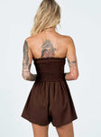 Playsuit Linen look material  Strapless design  Shirred bust 