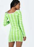 Princess Polly Square Neck  Sybil Long Sleeve Mini Dress Green / White
