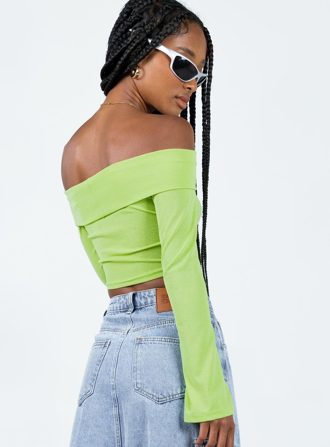 Neon green off outlet the shoulder top