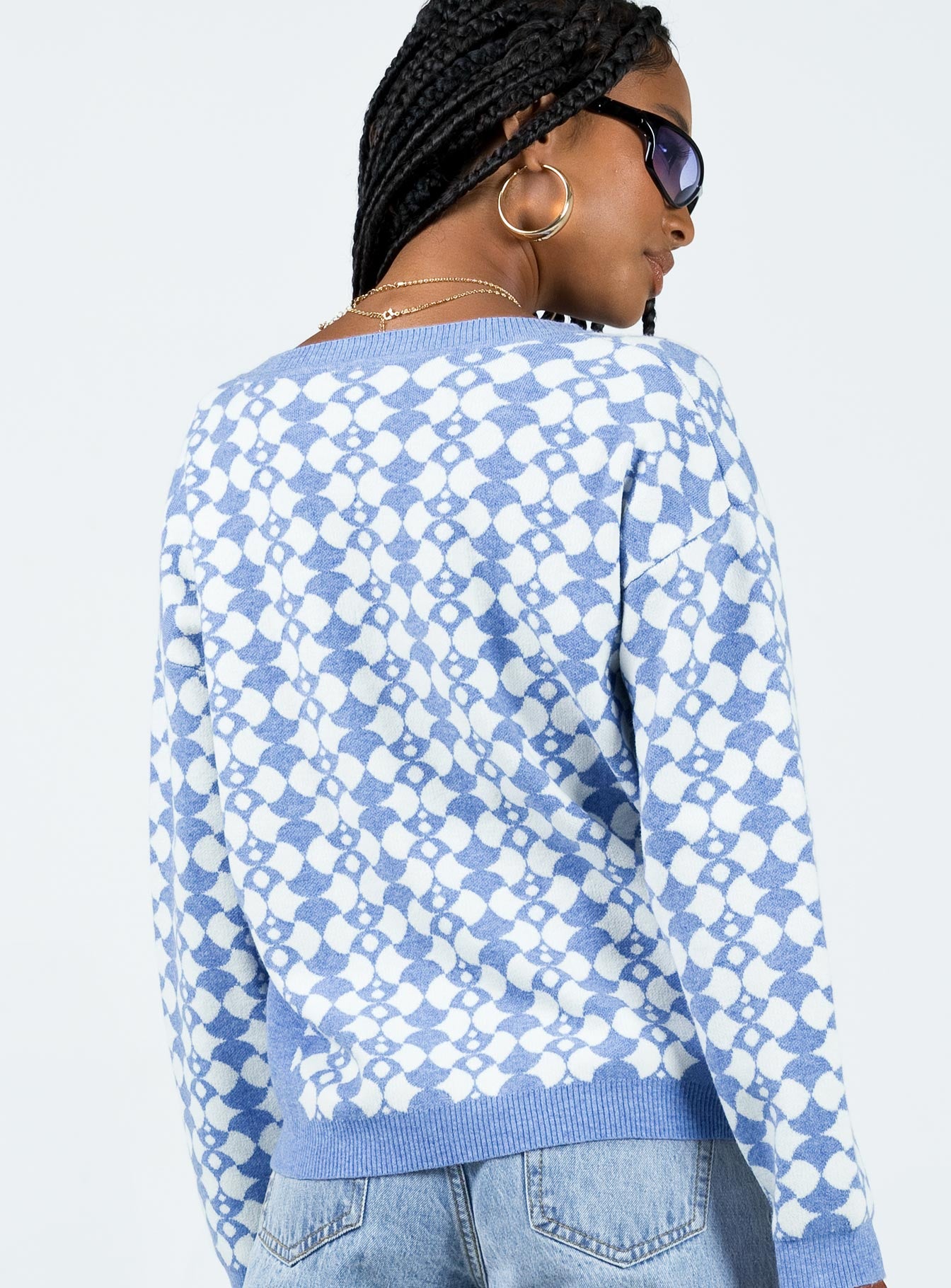 Elewa Geo Sweater Blue / White Princess Polly  Cropped 