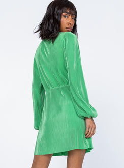 back view of model wearing Princess Polly Milan Long Sleeve Mini Dress Green 