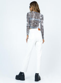 back view of model wearing Princess Polly Harrow Straight Leg Denim Jeans White High Waisted 