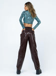 back view of model wearing Princess Polly Motel Parallel Trouser Croc PU Dark Brown 