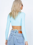 back view of model wearing Princess Polly Matias Long Sleeve Top Blue 