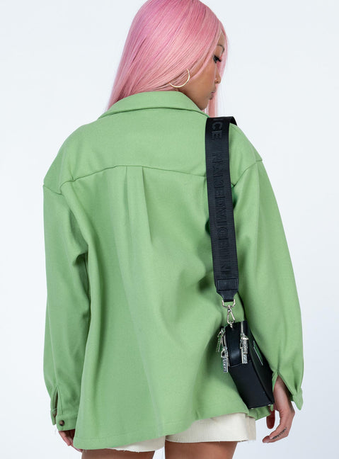 Green shacket button up breast pockets collared