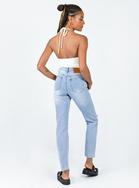 back view of model wearing Princess Polly Evelyn Low Rise Denim Jeans Mid Rise 