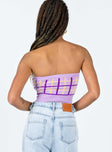 back view of model wearing Princess Polly Pearce Strapless Top Lilac 