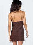 back view of model wearing Princess Polly Kellan Mini Dress Brown 