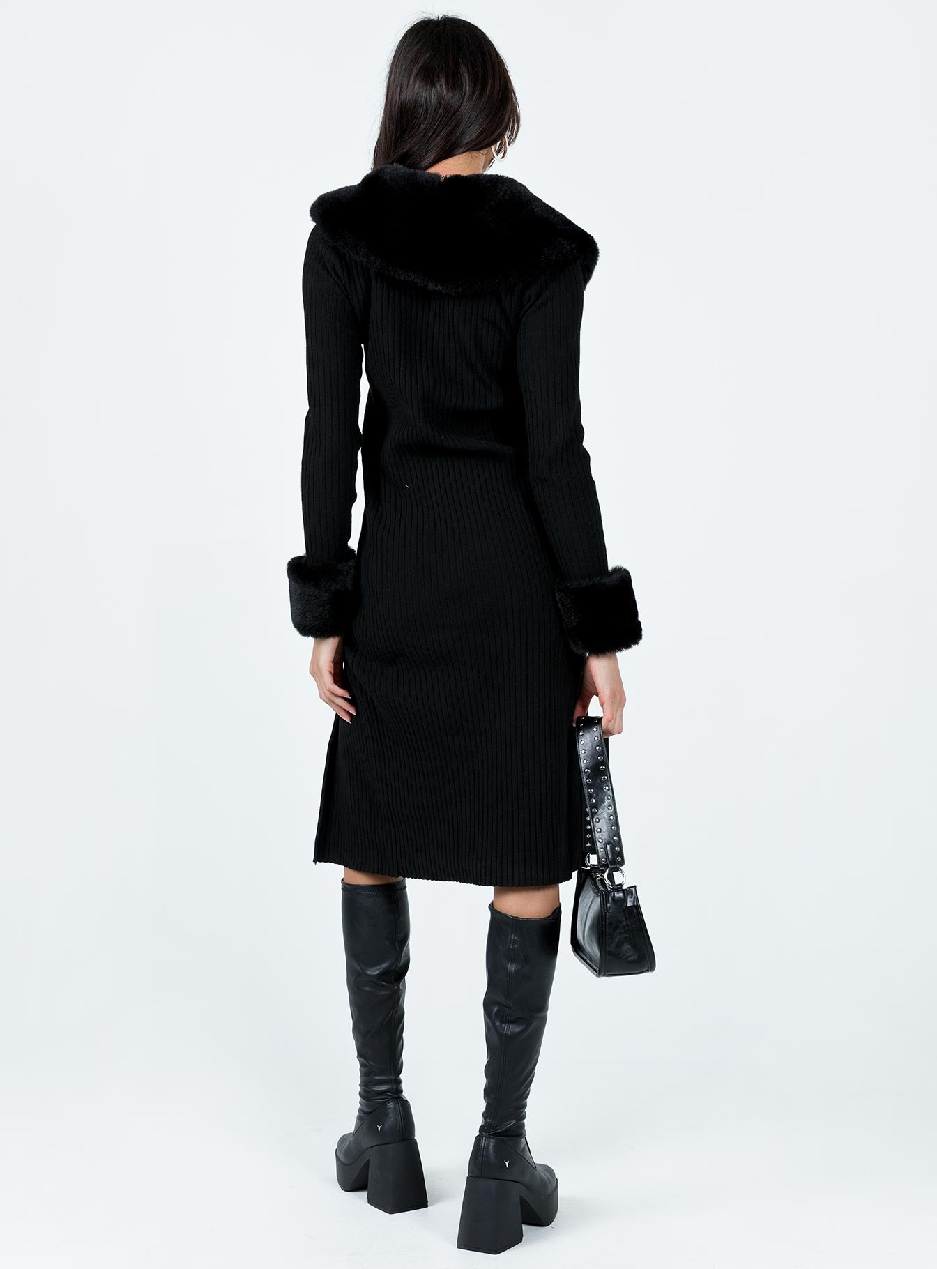 Daru Faux Fur Cardigan Black Long 