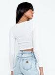 back view of model wearing Princess Polly Ajani Long Sleeve Top White Full Sleeves Scoop Neck 