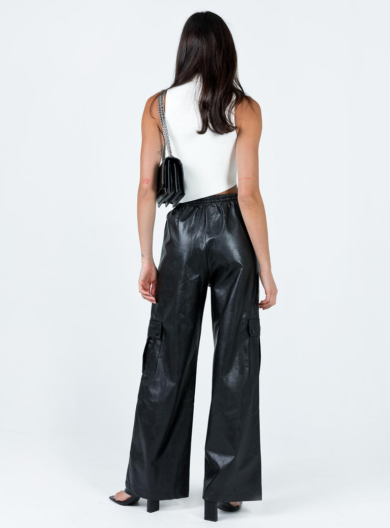 Lista Faux Leather Elastic Pocket Pants Black