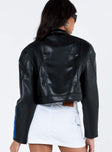 Cropped jacket Faux leather material High neckline Zip fastening at front Twin hip pockets