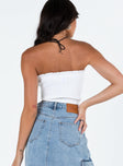 White strapless top Ruched design Tie fastening at bust Shirred back band