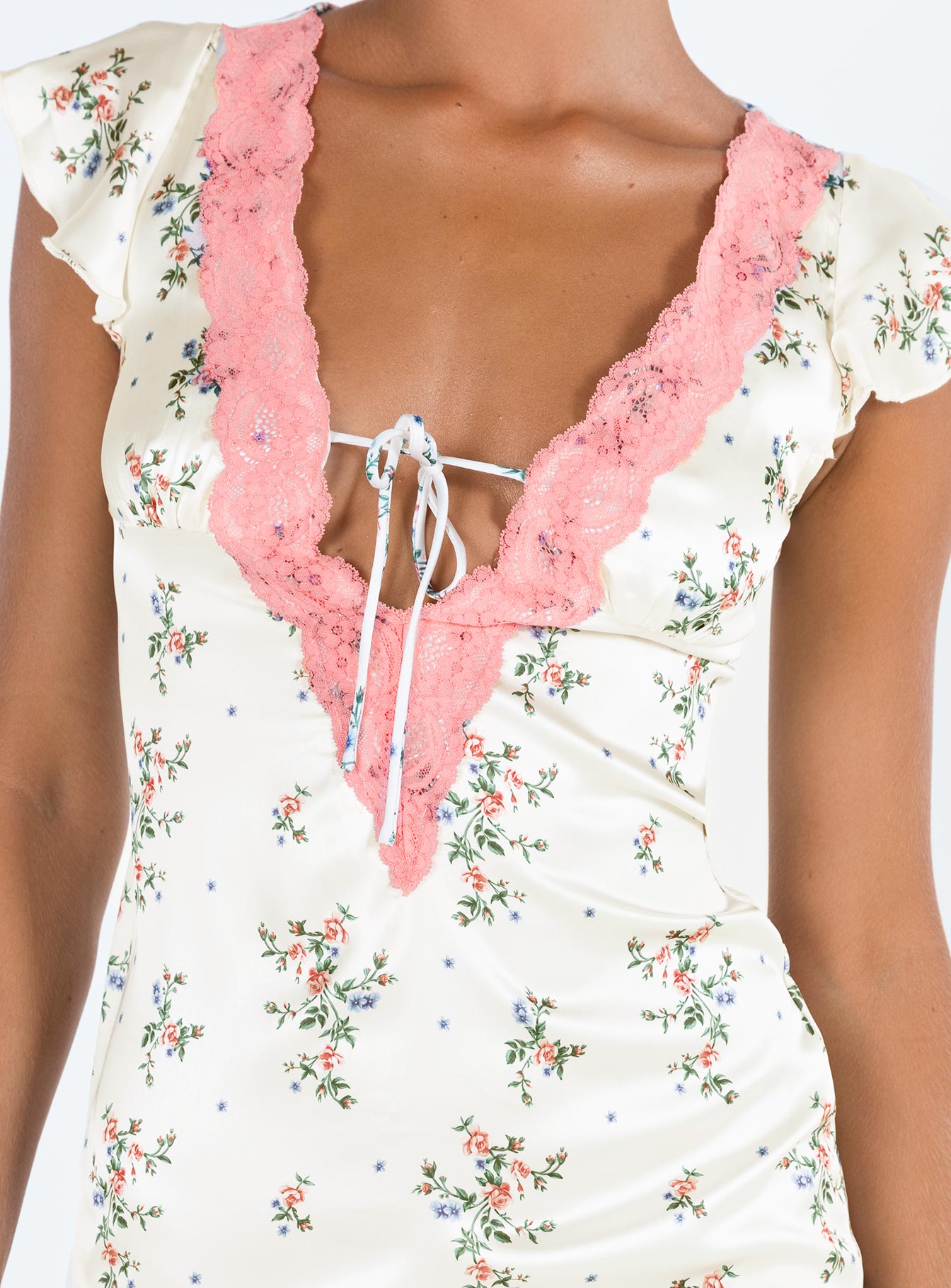 Genrovia - Lace-Trim Floral Print Camisole Crop Top
