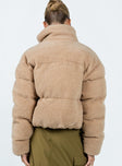 Puffer jacket Sherpa material  Turtle neck Zip fastening at front  Twin hip pockets  Fully lined 