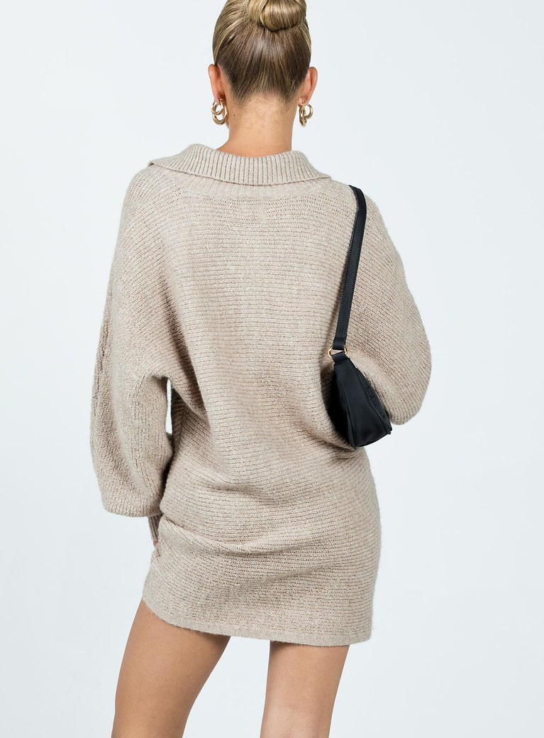 Tiara Long Sleeve Knit Mini Dress Beige